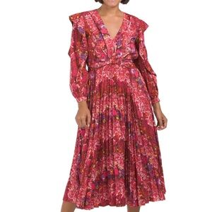 Derek Lam pleaded printed crêpe dress